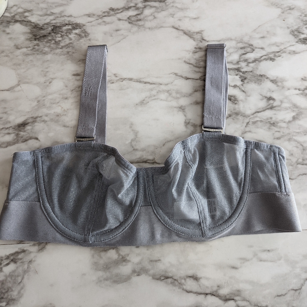 Gray DKNY Underwire Bra size 34A Sheer Metallic